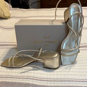Marc Fisher Metallic Gold Strappy Heels